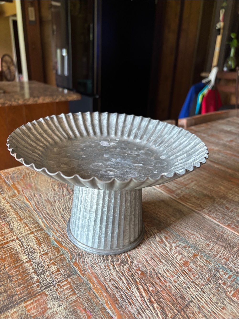Galvanized Metal Pedestal Cake Stand - Rustic Home Accents